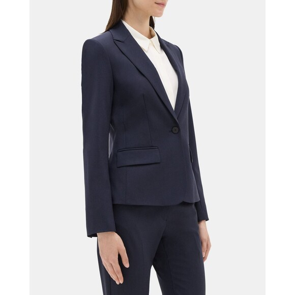 NWOT THEORY SEVONA NAVY STRETCH WOOL ONE BUTTON BLAZER SIZE 2 MSRP $395 - Picture 2 of 13
